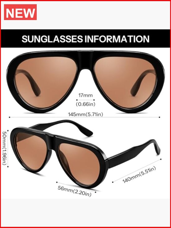 Retro Oversized Aviator Sunglasses Oval Frame 70s Vintage UV Protection main image 4